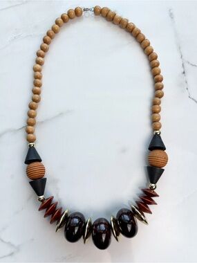EUC Statement Necklace in Wood, Glass and Metal